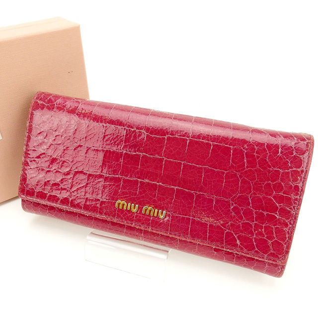 【スプリングセール30％OFF】ミュウミュウ 長財布 クロコダイル型押し ピンク miumiu 長サイフ サイフ 収納 財布 ユニセックス 小物 【ミュウミュウ】 T11763 【中古】