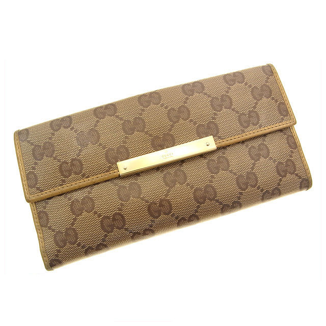 【6100円オフクーポン】 【中古】 グッチ 長財布 GG柄 ブラウン×ゴールド GUCCI 【グッチ】 T13732S