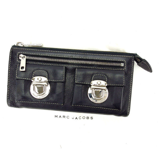 【スプリングセール30％OFF】マークジェイコブス ファスナー財布 長財布 ブラック×シルバー MARC JACOBS ファスナー財布 財布 サイフ 収納 財布 ユニセックス 小物 【マークジェイコブス】 T15466 【中古】