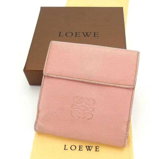 【スプリングセール30％OFF】ロエベ Wホック財布 二つ折り財布 アナグラム ピンク LOEWE 【ロエベ】 T12688S 【中古】