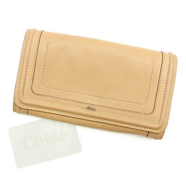 【スプリングセール30％OFF】クロエ 長財布 ファスナー付き長財布 パラティ ベージュ×ゴールド レザー Chloe 長サイフ サイフ 収納 財布 ユニセックス 小物 【クロエ】 T054 【中古】