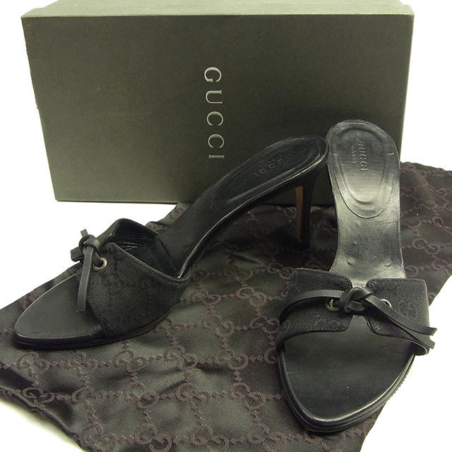 【スプリングセール30％OFF】グッチ サンダル #38C GGキャンバス ブラック キャンバス×レザーGucci レディース クリスマス プレゼント 贈り物 オシャレ 大人 在庫一掃 ファッション 【グッチ】 T1316 【中古】