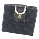 【スプリングセール】グッチ Wホック財布 二つ折り財布 GG柄 ブラック キャンバス×レザー GUCCI 【グッチ】 T1471S 【中古】