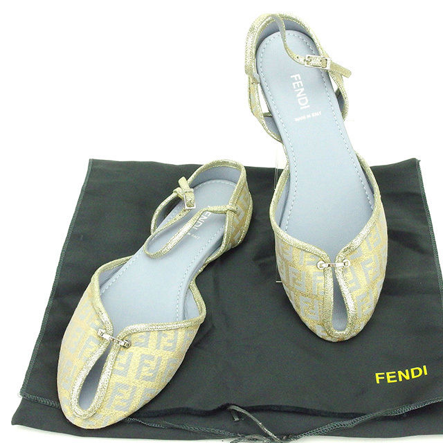 【スプリングセール30％OFF】フェンディ サンダル ストラップサンダル #37 12 ズッキーノ ゴールド×グレー キャンバス FENDI 【フェンディ】 T2173S 【中古】