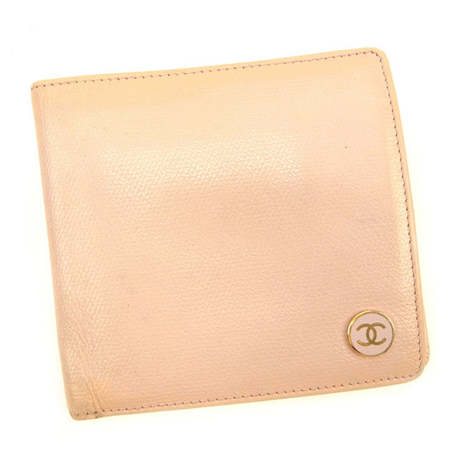 【スプリングセール】シャネル 二つ折り財布 ココボタン ピンク×ゴールド レザー CHANEL 二つ折りサイフ 財布 サイフ 収納 財布 二つ折り財布 ユニセックス 小物 【シャネル】 T222 【中古】
