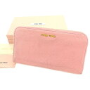 【春の大感謝祭 30％OFF】ミュウミュウ 長財布 ラウンドファスナー ロゴ ピンク レザー miu miu 長サイフ サイフ 収納 財布 ユニセックス 小物 【ミュウミュウ】 T2345 【中古】