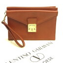 【春の大感謝祭 30％OFF】ヴァレンティノ ガラヴァーニ クラッチバッグ ロゴプレート ブラウン×ゴールド レザー VALENTINO GARAVANI 【ヴァレンティノ ガラヴァーニ】 T317S 【中古】