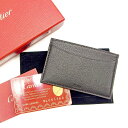 【スプリングセール】カルティエ カードケース カード パスケース ロゴ ブラック系 レザー Cartier 【カルティエ】 T374S 【中古】