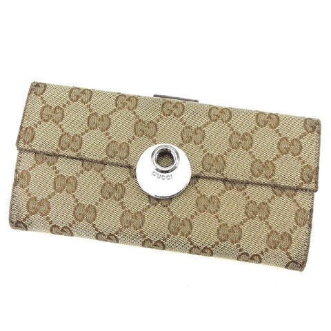 【中古】 グッチ 長財布 Wホック財布 GGキャンバス ベージュ×ブラウン×シルバー キャンバス×レザー120931GUCCI レディース プレゼント 贈り物 1点物 人気 良品 春 ブランド 迅速発送 オシャレ 大人 在庫処分 ファッション 【送料無料】 T828 .