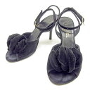 【スプリングセール】シャネル サンダル #37 フラワーモチーフサンダル ブラック ベロア CHANEL 【シャネル】 T943S 【中古】