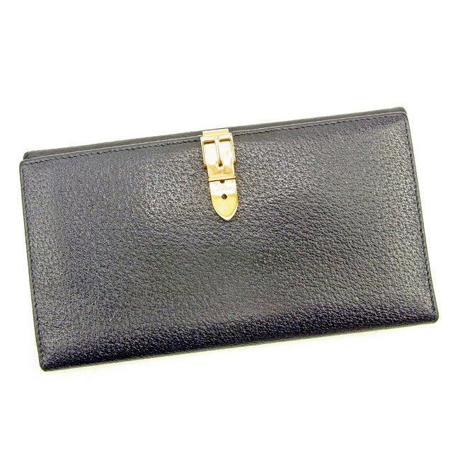 【スプリングセール】グッチ 長財布 Wホック ブラック×ゴールド レザー Gucci 長サイフ サイフ 収納 財布 ユニセックス 小物 【グッチ】 T967 【中古】