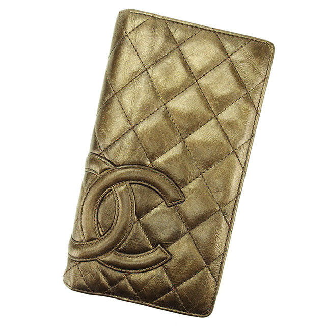 【スプリングセール】シャネル 長財布 財布 ファスナー付き 長財布 カンボンライン ブロンズ×シルバー レザー CHANEL 【シャネル】 T2957S 【中古】