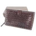 【春の大感謝祭 30％OFF】ボッテガ ヴェネタ 長財布 ラウンドファスナー イントレチャート ブラウン レザー BOTTEGA VENETA 長サイフ サイフ 収納 財布 ユニセックス 小物 【ボッテガ・ヴェネタ】 T3398 【中古】