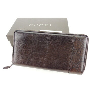 【中古】 グッチ 長財布 財布 ラウンドファスナー グッチシマ ダークブラウン×シルバー レザー GUCCI 長サイフ サイフ 収納 ブランドブランド財布 ユニセックス 小物 人気 贈り物 迅速発送 在庫処分 男性 女性 良品 夏 1点物 【送料無料】 T3475 A