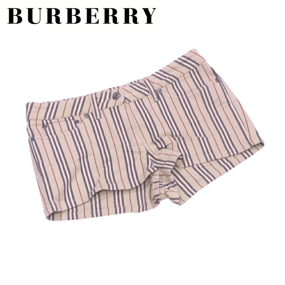 【スプリングセール30％OFF】バーバリー パンツ ショート丈 ♯USA4サイズ ストライプ ベージュ系 コットンCO97%エラスタンEA3% BURBERRY 【バーバリー】 E1647 【中古】