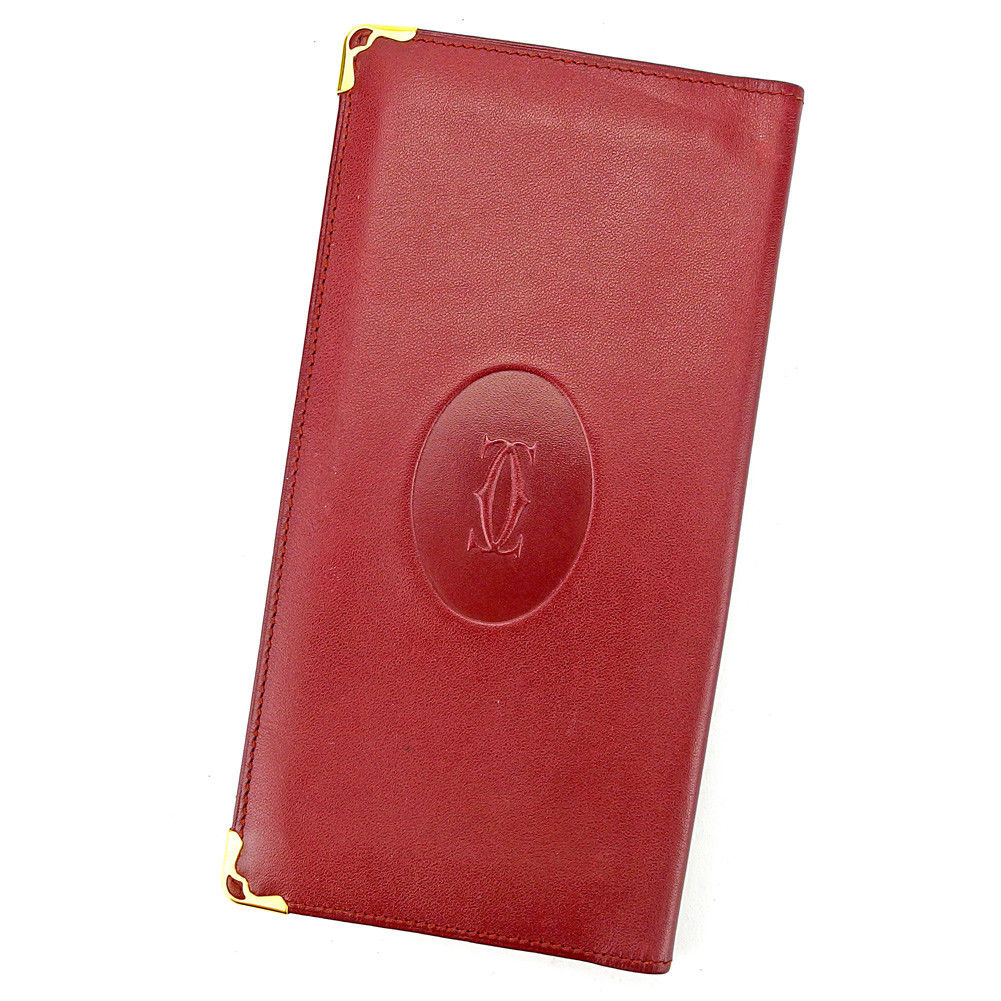 【スプリングセール】カルティエ 長札入れ 札入れ マストライン ボルドー×ゴールド レザー Cartier 【カルティエ】 T4097S 【中古】