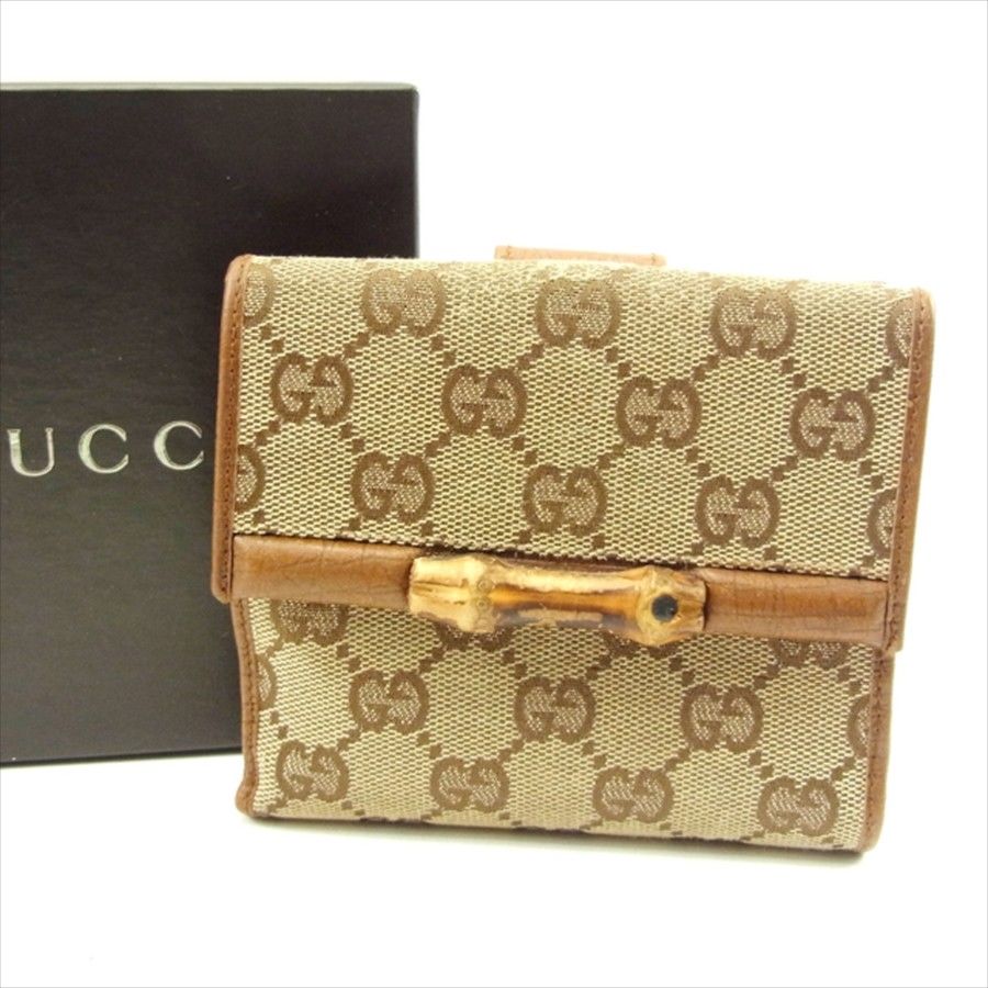 【楽天スーパーSALE】グッチ Wホック財布 二つ折り 財布 バンブー ベージュ×ライトブラウン キャンバス×レザー GUCCI ホックサイフ ホック財布 財布 サイフ 財布 ユニセックス 小物 【グッチ】 T4647 【中古】