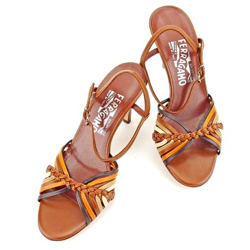 サルヴァトーレ フェラガモ サンダル シューズ 靴 ♯4ハーフC アンクルストラップ ブラウン系 シルバー レザーSalvatore Ferragamo レディース プレゼント 贈り物 1点物 人気 良品 ブランド 迅速発送 ファッション 大人 オシャレ 在庫処分 【送料無料】 T5240 .