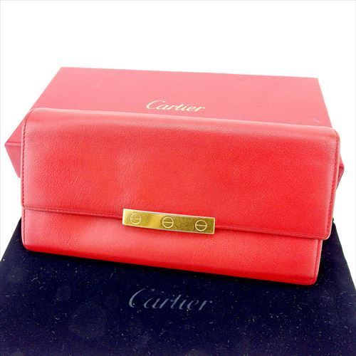 【スプリングセール30％OFF】カルティエ 長財布 財布 ファスナー付き ラブコレクション レッド ゴールド レザー Cartier 長サイフ サイフ 収納 財布 ユニセックス 小物 【カルティエ】 T5730 【中古】