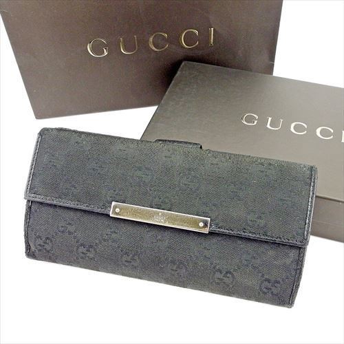 【スプリングセール30％OFF】グッチ 長財布 財布 Wホック GGキャンバス ブラック シルバー キャンバス×レザー GUCCI 【グッチ】 T5746S 【中古】