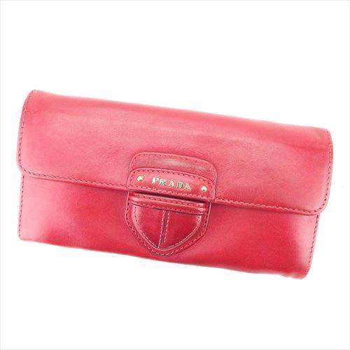 【スプリングセール30％OFF】プラダ 長財布 財布 ファスナー付き ロゴ レッド ゴールド レザー PRADA 長サイフ サイフ 収納 財布 ユニセックス 小物 【プラダ】 T5867 【中古】