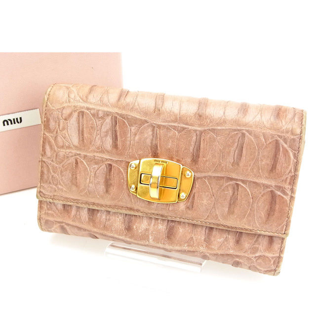 【スプリングセール30％OFF】ミュウミュウ 三つ折り財布 クロコダイル型押し ピンク miumiu 【ミュウミュウ】 T11122S 【中古】