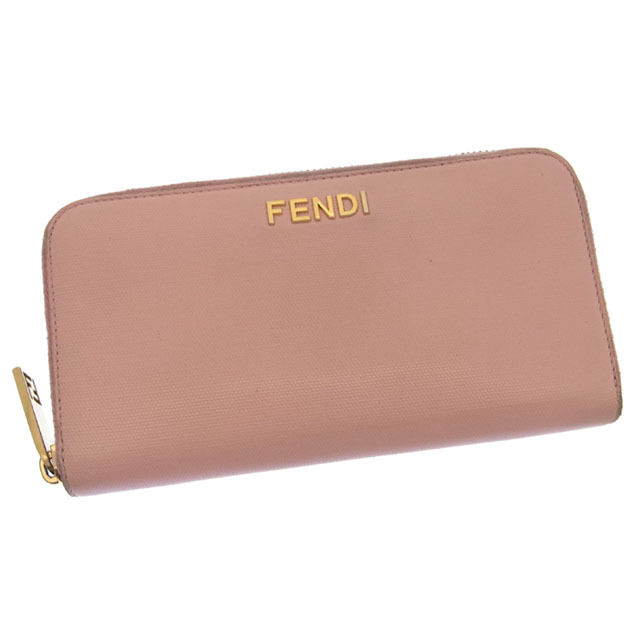 【スプリングセール30％OFF】フェンディ 長財布 ラウンドファスナー ロゴ ピンク×ゴールド FENDI 【フェンディ】 T12505S 【中古】