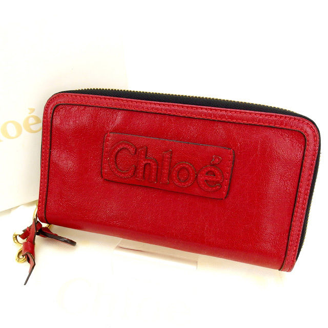 【スプリングセール30％OFF】クロエ 長財布 ラウンドファスナー レッド Chloe 【クロエ】 T12992S 【中古】