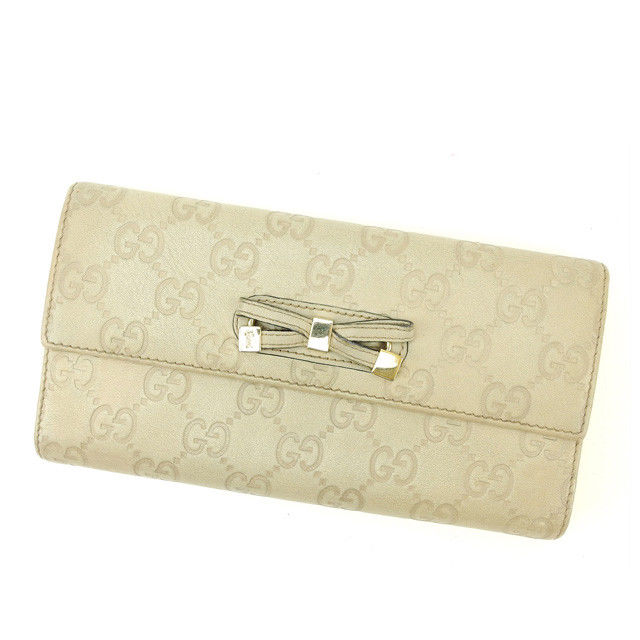 【スプリングセール】グッチ 長財布 グッチシマ ベージュ GUCCI 長サイフ サイフ 収納 財布 ユニセックス 小物 【グッチ】 T11350 【中古】