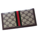 【春の大感謝祭 30％OFF】グッチ 長札入れ 二つ折り シェリーライン GGプラス ベージュ系×グリーン×レッド GUCCI レディース プレゼント 贈り物 オシャレ 大人 ファッション 【グッチ】 T13258 【中古】