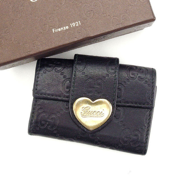 【スプリングセール】グッチ キーケース 6連キーケース ハートプレート付き グッチシマ ブラック×ゴールド GUCCI 【グッチ】 T16338S 【中古】