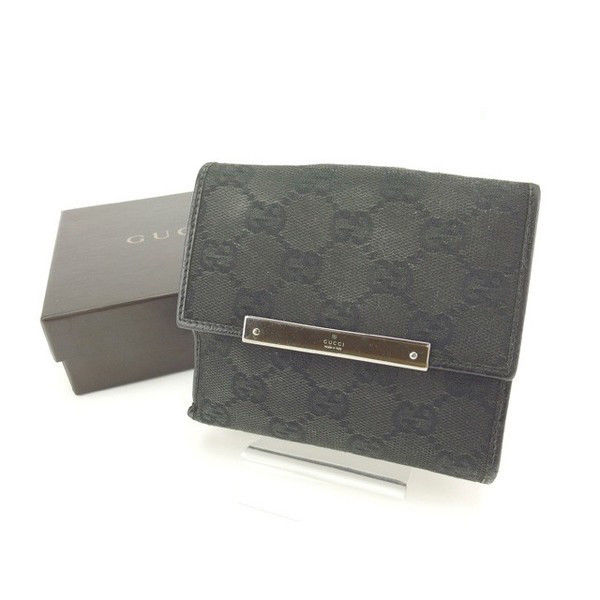 【スプリングセール】グッチ Wホック財布 GGキャンバス ブラック GUCCI 【グッチ】 T15002S 【中古】