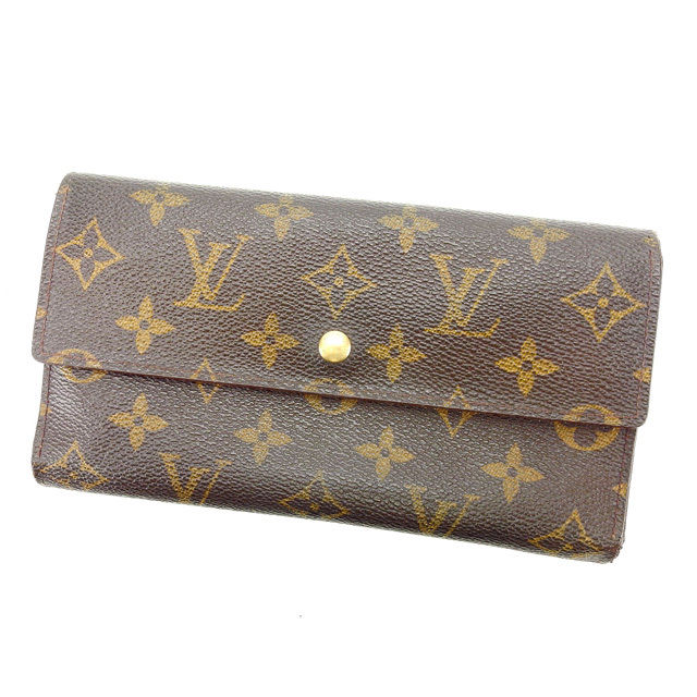 【スプリングセール】ルイヴィトン 三つ折り財布 ブランド財布 さいふ 長財布 アウトレット 夏 アイテム 自分用 ブラウン ポルトトレゾールインターナショナル PVC×レザ- モノグラム 送料無料 t16281 【中古】