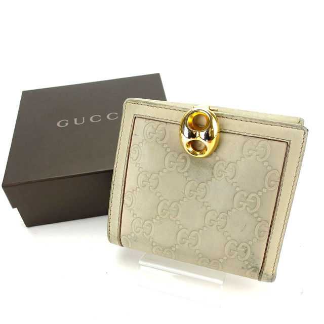 【スプリングセール30％OFF】グッチ Wホック財布 二つ折り財布 グッチシマ グレージュ GUCCI 【グッチ】 T16132S 【中古】