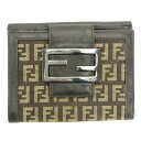 【春の大感謝祭 30％OFF】フェンディ Wホック財布 二つ折り財布 ズッキーノ ダークブラウン×ベージュ FENDI 【フェンディ】 T10906S 【中古】