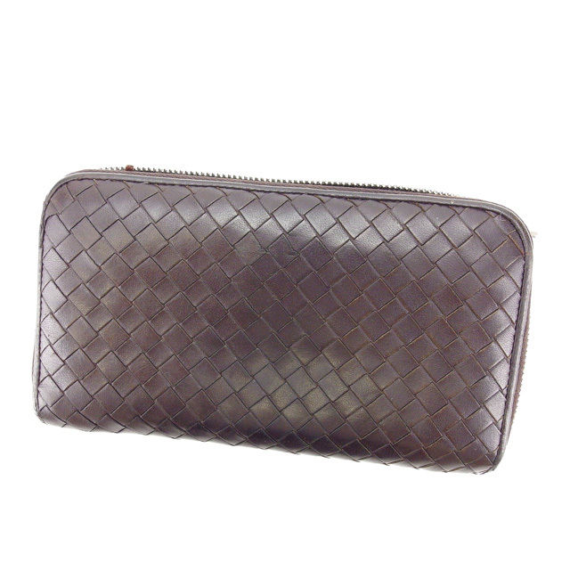 【スプリングセール】ボッテガ ヴェネタ 長財布 ラウンドファスナー イントレチャート ダークブラウン BOTTEGA VENETA 長サイフ サイフ 収納 財布 ユニセックス 小物 【ボッテガ・ヴェネタ】 T15791 【中古】