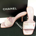 【スプリングセール】シャネル ミュール #34 12 ニュートラベルライン ピンク キャンバス×レザー CHANEL 【シャネル】 T15646S 【中古】