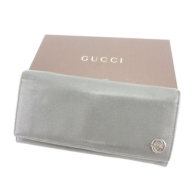 【スプリングセール】グッチ 長財布 ファスナー付き長財布 インターロッキングG グレー×シルバー カーフレザー GUCCI 長サイフ サイフ 収納 財布 ユニセックス 小物 【グッチ】 T12319 【中古】