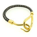 【ウィンターセール 30%OFF】エルメス ブレスレット アクセサリー 編ミ込ミ ジャンボブレス ゴールド×ブラック×グレー ゴールド素材×レザーHERMES レディース プレゼント 贈り物 オシャレ 大人 ファッション 【エルメス】 T15349 A 【中古】