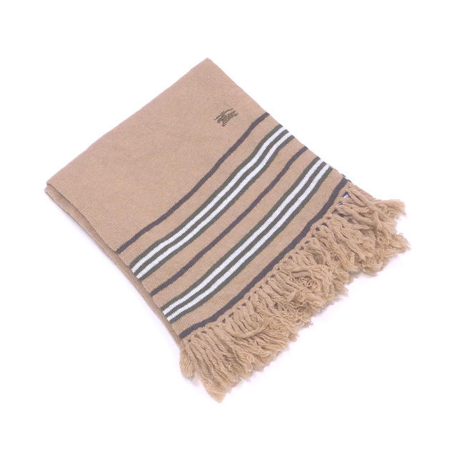 【スプリングセール】バーバリー ブルーレーベル マフラー フリンジ付き ホース刺繍入リ ボーダー ベージュ×カーキ系 BURBERRY BLUE LABEL レディース プレゼント 贈り物 オシャレ 大人 ファッション 【バーバリー ブルーレーベル】 T15946 【中古】
