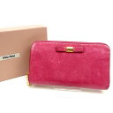 【スプリングセール】ミュウミュウ 長財布 ラウンドファスナー ロゴ ピンク レザー miu miu 【ミュウミュウ】 T13407S 【中古】