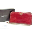 【春の大感謝祭 30％OFF】プラダ 長財布 ラウンドファスナー ボルドー レザー PRADA 【プラダ】 T11404S 【中古】