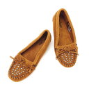 【スプリングセール】ミネトンカ フラットシューズ 靴 ♯7 モカシン スタッズ ブラウン系 スエードMinnetonka レディース プレゼント 贈り物 オシャ...