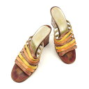 【スプリングセール】サルヴァトーレ フェラガモ サンダル #7 1 2 パイソン型押し ブラウン系 レザーSalvatore Ferragamo レディース プ...