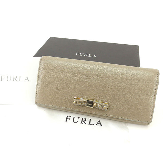 【スプリングセール30％OFF】フルラ ZIP長財布 二つ折り財布 ベージュ レザー×シルバー素材 FURLA 長サイフ 財布 サイフ 収納 財布 ユニセックス 小物 【フルラ】 T12819 【中古】