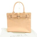 【春の大感謝祭 30％OFF】フルラ ハンドバッグ ロゴ ベージュ×ブラックシルバー レザー FURLA バック 手持ちバッグ ファッション バッグ 収納 【フルラ】 T10995 【中古】