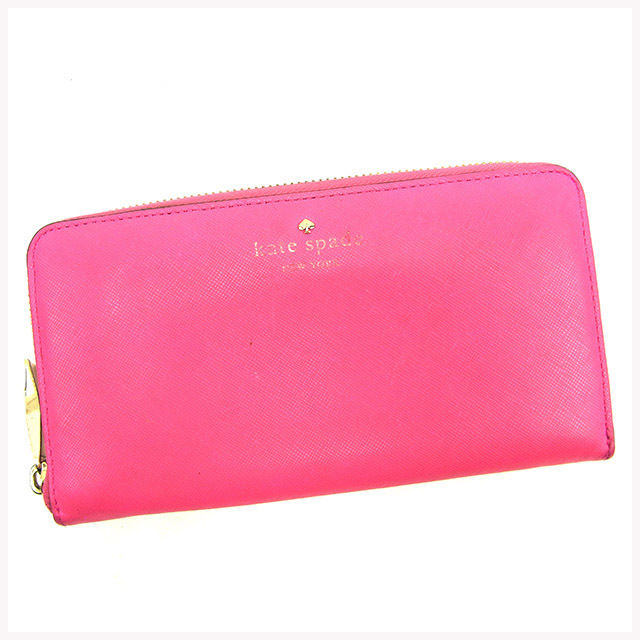 【スプリングセール】ケイト スペード 長財布 ラウンドファスナー ピンク レザー kate spade 【ケイト・スペード】 T15648S 【中古】