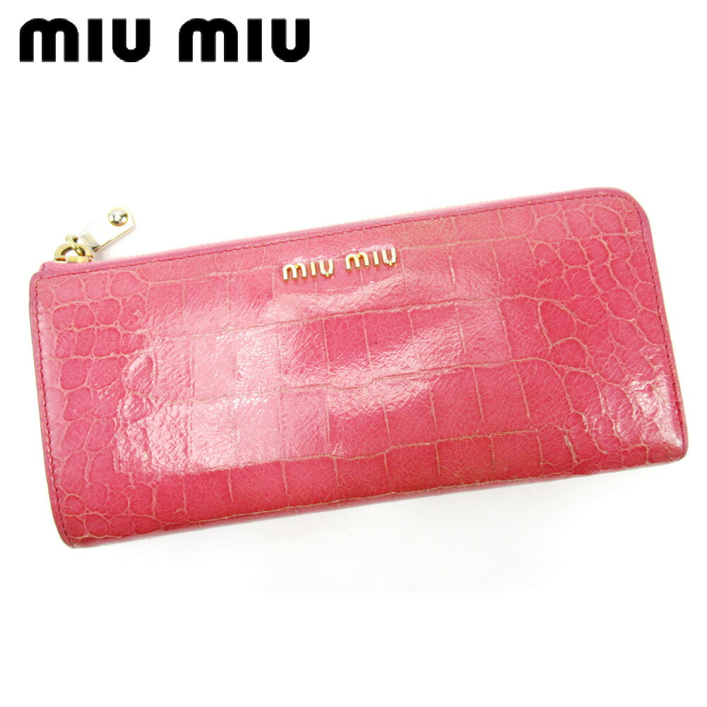 【スプリングセール30％OFF】ミュウミュウ 長財布 L字ファスナー クロコダイル型押し ピンク PVC×レザー miumiu 長サイフ サイフ 収納 財布 ユニセックス 小物 【ミュウミュウ】 C3640 【中古】