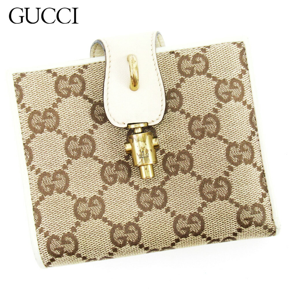 【スプリングセール30％OFF】グッチ Wホック財布 二つ折り 財布 GG柄 ベージュ キャンバス×レザー Gucci 【グッチ】 T10142S 【中古】