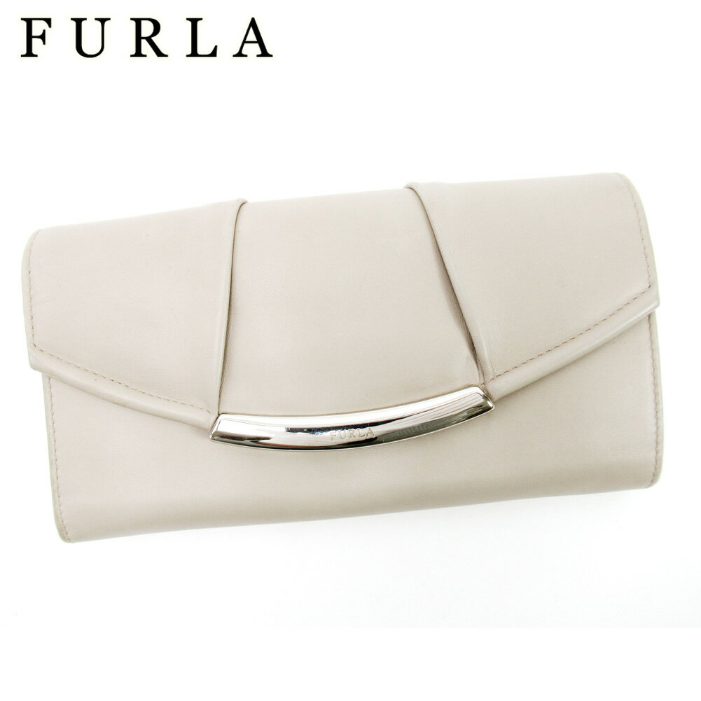 【スプリングセール30％OFF】フルラ 長財布 ラウンドファスナー グレー 灰色 ベージュ レザー FURLA 【フルラ】 F1491S 【中古】